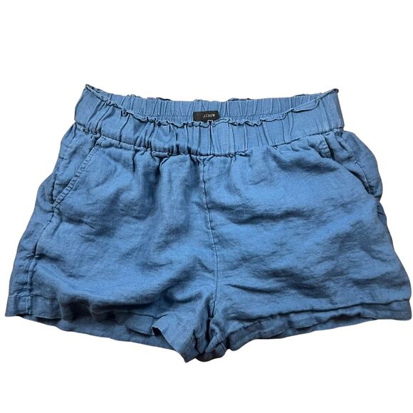 J Crew Shorts Womens Medium Blue Linen Elastic Waist Preppy Chino Boho Casual - Picture 10 of 16